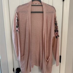 Mossimo Supply Co. Dusty Blush Open-Front Embroidered Sleeve Cardigan